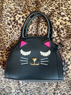 Betsey Johnson Black Cat Satchel with Pink Ear Accents